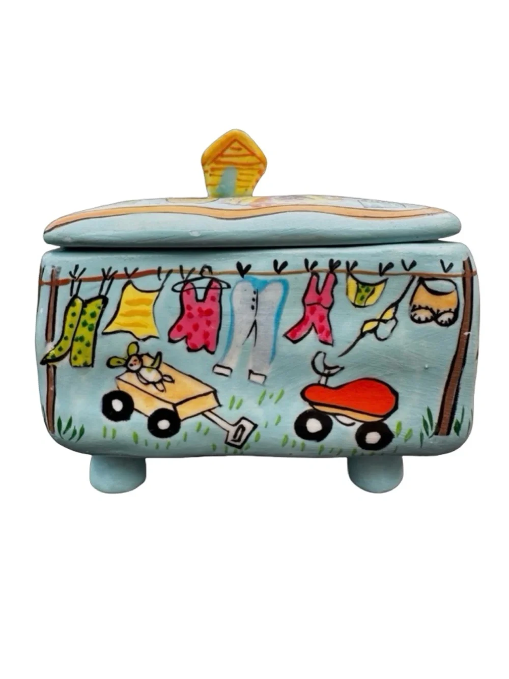 EMPRESS ARTS Blue Ceramic Trinket Box 3”x3” THERE IS NO PLACE LIKE HOME Lidded